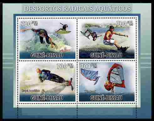 Guinea - Bissau 2010 Extreme Water Sports perf sheetlet containing 4 values unmounted mint , stamps on sport, stamps on surfing, stamps on water skiing, stamps on windsurfing