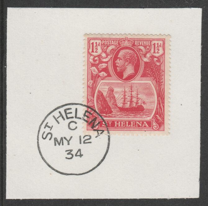 St Helena 1922-37 KG5 Badge Issue 1.5d (SG99) on piece with full strike of Madame Joseph forged postmark type 340, stamps on kg5 , stamps on ships, stamps on 