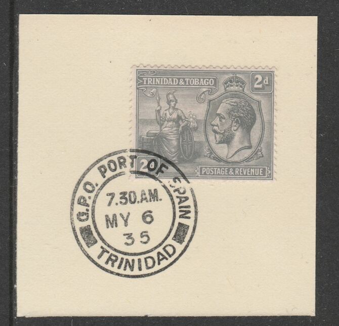 Trinidad & Tobago 1922-28 KG5  & Britannia 2d (SG222) on piece with full strike of Madame Joseph forged postmark type 421, stamps on , stamps on  kg5 , stamps on britannia