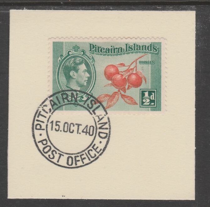 Pitcairn Islands 1940-51 KG6 Pictorial 1/2d (SG 1) on piece with full strike of Madame Joseph forged postmark type 323, stamps on , stamps on  kg6 , stamps on 