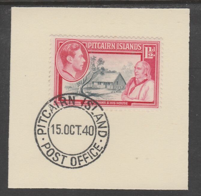 Pitcairn Islands 1940-51 KG6 Pictorial 1.5d (SG 3) on piece with full strike of Madame Joseph forged postmark type 323, stamps on , stamps on  kg6 , stamps on 