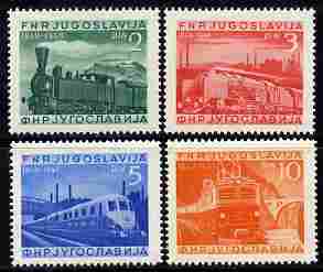 Yugoslavia 1949 Railway Centenaryperf set of 4 mounted mint, SG 631-33a, stamps on railways
