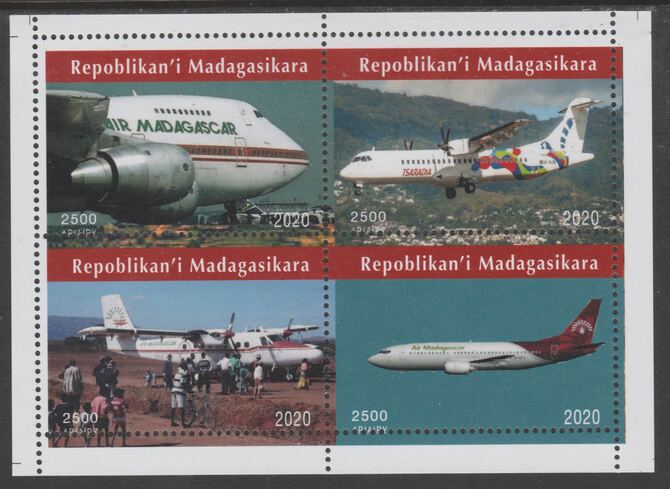 Madagascar 2020 Aircraft perf sheetlet containing 4 values unmounted mint. Note this item is privately produced and is offered purely on its thematic appeal, it has no postal validity, stamps on aviation, stamps on 