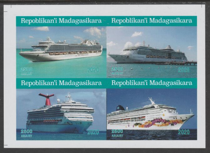 Madagascar 2020 Cruise Ships imperf sheetlet containing 4 values unmounted mint. Note this item is privately produced and is offered purely on its thematic appeal, it has no postal validity, stamps on ships