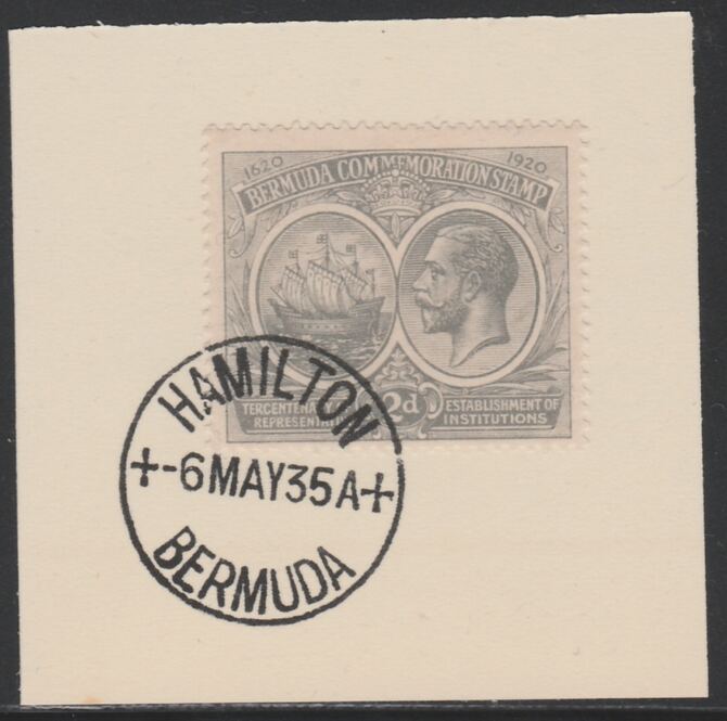 Bermuda 1920-21 KG5 Tercentenary (1st issue) 2d (SG 61) on piece with full strike of Madame Joseph forged cancellation type 61, stamps on , stamps on  kg5 , stamps on 