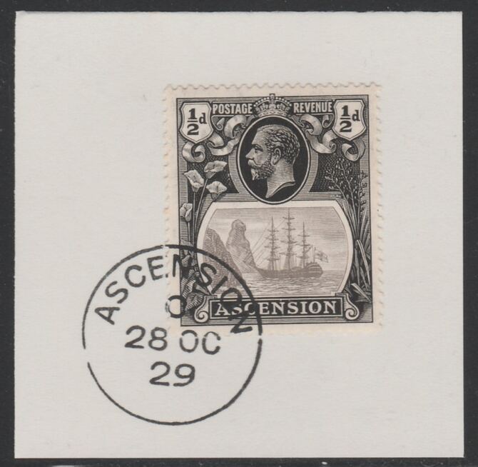 Ascension 1924-33 KG5 Badge 1/2d grey-black & black (SG10) on piece with full strike of Madame Joseph forged postmark type 20, stamps on , stamps on  kg5 , stamps on 