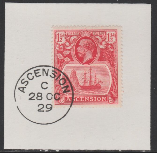 Ascension 1924-33 KG5 Badge 1.5d rose-red (SG12) on piece with full strike of Madame Joseph forged postmark type 20, stamps on , stamps on  kg5 , stamps on 