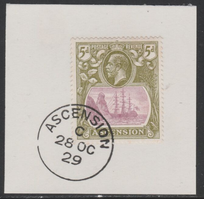 Ascension 1924-33 KG5 Badge 5d purple & olive-green (SG15d) on piece with full strike of Madame Joseph forged postmark type 20, stamps on , stamps on  kg5 , stamps on 