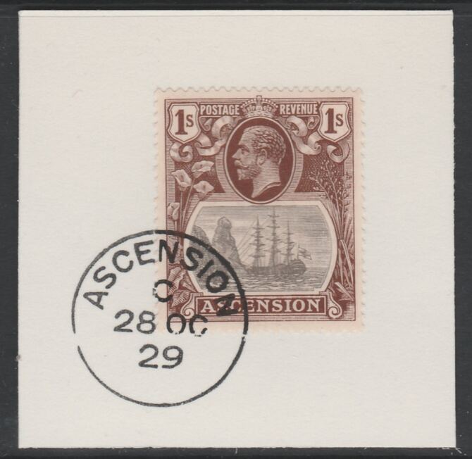 Ascension 1924-33 KG5 Badge 1s grey-black & red-brown (SG18) on piece with full strike of Madame Joseph forged postmark type 20, stamps on , stamps on  kg5 , stamps on 