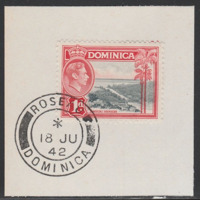 Dominica 1938-47 KG6 1d Layou River on piece with full strike of Madame Joseph forged postmark type 143, stamps on , stamps on  kg6 , stamps on 