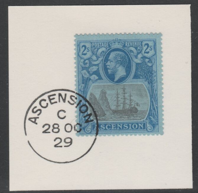 Ascension 1924-33 KG5 Badge 2s grey-black & blue on blue (SG19) on piece with full strike of Madame Joseph forged postmark type 20, stamps on , stamps on  kg5 , stamps on 
