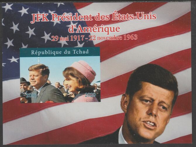 Chad 2020 JFK President of United States of America #1 - imperf delexe sheet unmounted mint. Note this item is privately produced and is offered purely on its thematic appeal, stamps on kennedy, stamps on usa presidents, stamps on americana