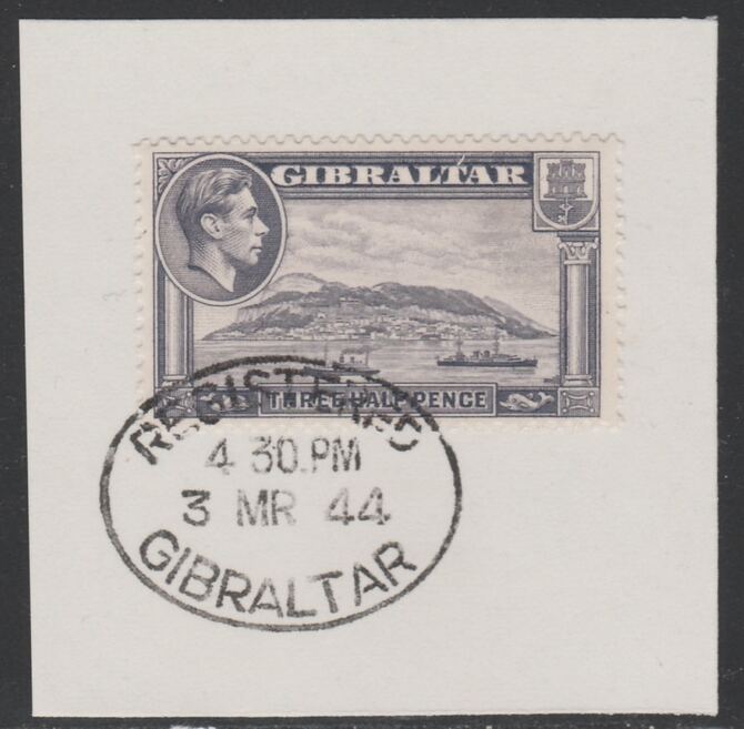 Gibraltar 1938-51 KG6 1.5d slate-violet on piece with full strike of Madame Joseph forged postmark type 188, stamps on , stamps on  kg6 , stamps on 