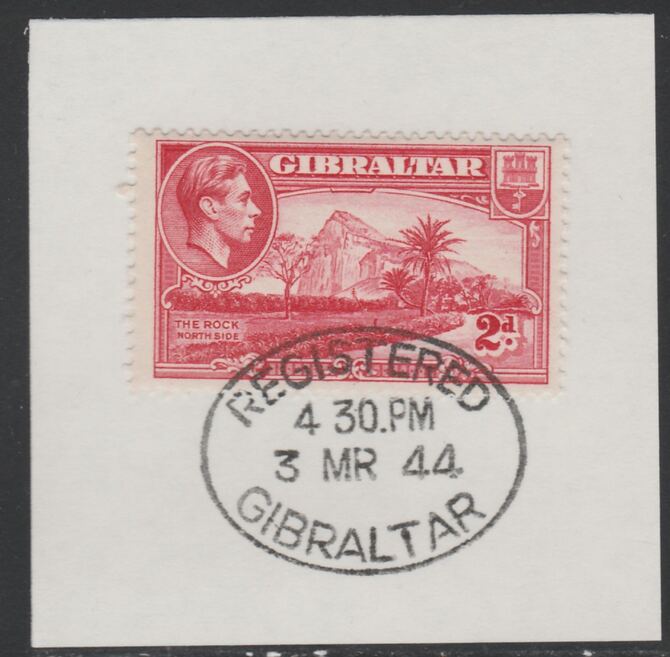 Gibraltar 1938-51 KG6 2d carmine on piece with full strike of Madame Joseph forged postmark type 188, stamps on , stamps on  kg6 , stamps on 