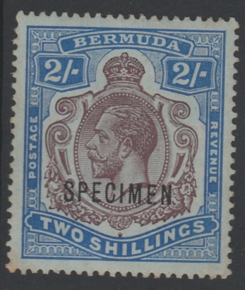 Bermuda 1910 KG5 MCA 2s overprinted SPECIMEN, (type D12a) with gum but some foxingn only about 400 produced, SG 51bs, stamps on specimens