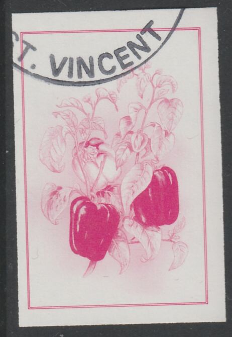 St Vincent 1985 Herbs & Spices 25c pepper imperf proof in magenta only, fine used with part St Vincent cancellation, produced for a promotion. Ex Format archives (as SG 8..., stamps on food      herbs & spices