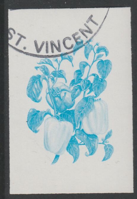 St Vincent 1985 Herbs & Spices 25c pepper imperf proof in cyan only, fine used with part St Vincent cancellation, produced for a promotion. Ex Format archives (as SG 868)..., stamps on food      herbs & spices