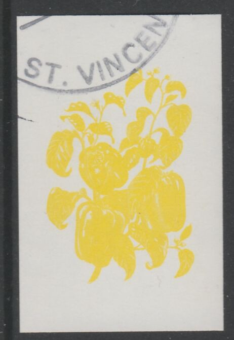 St Vincent 1985 Herbs & Spices 25c pepper imperf proof in yellow only, fine used with part St Vincent cancellation, produced for a promotion. Ex Format archives (as SG 86..., stamps on food      herbs & spices