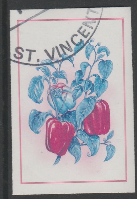 St Vincent 1985 Herbs & Spices 25c pepper imperf proof in cyan & magenta only, fine used with part St Vincent cancellation, produced for a promotion. Ex Format archives (as SG 868) , stamps on , stamps on  stamps on food      herbs & spices