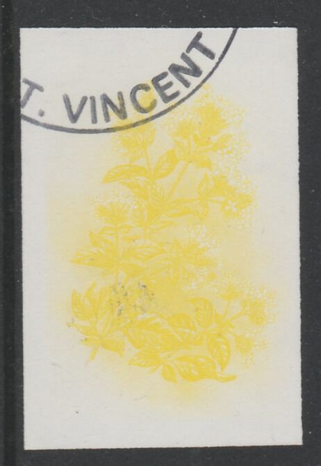 St Vincent 1985 Herbs & Spices 35c Sweet Marjoram imperf proof in yellow only, fine used with part St Vincent cancellation, produced for a promotion. Ex Format archives (..., stamps on food      herbs & spices