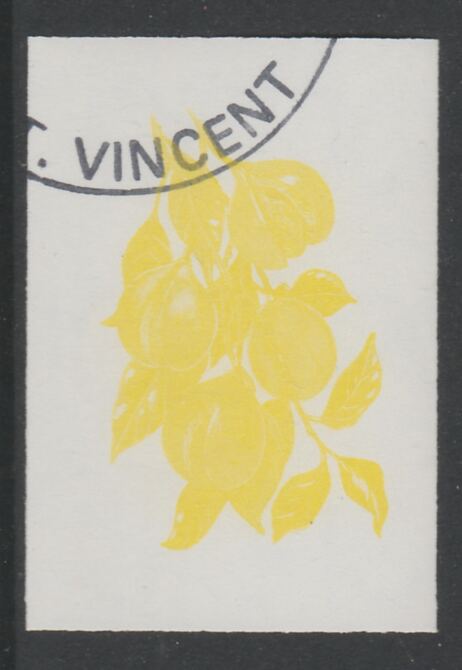 St Vincent 1985 Herbs & Spices $1 Nutmeg imperf proof in yellow only, fine used with part St Vincent cancellation, produced for a promotion. Ex Format archives (as SG 870..., stamps on food      herbs & spices