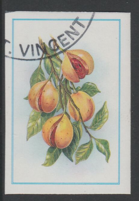 St Vincent 1985 Herbs & Spices $1 Nutmeg imperf proof in 3 colours only (yellow, cyan & magenta), fine used with part St Vincent cancellation, produced for a promotion. E..., stamps on food      herbs & spices