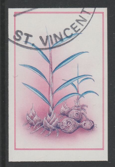 St Vincent 1985 Herbs & Spices $3 Gingeri mperf proof in cyan & magenta only, fine used with part St Vincent cancellation, produced for a promotion. Ex Format archives (a..., stamps on food      herbs & spices