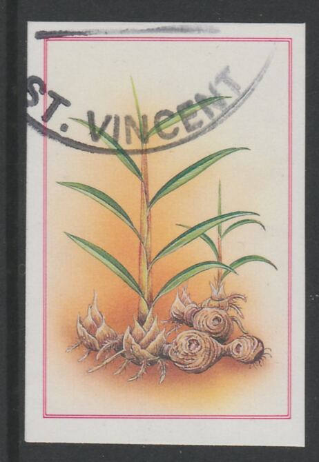 St Vincent 1985 Herbs & Spices $3 Gingeri mperf proof in 3 colours only (yellow, cyan & magenta) fine used with part St Vincent cancellation, produced for a promotion. Ex Format archives (as SG 871) , stamps on , stamps on  stamps on food      herbs & spices