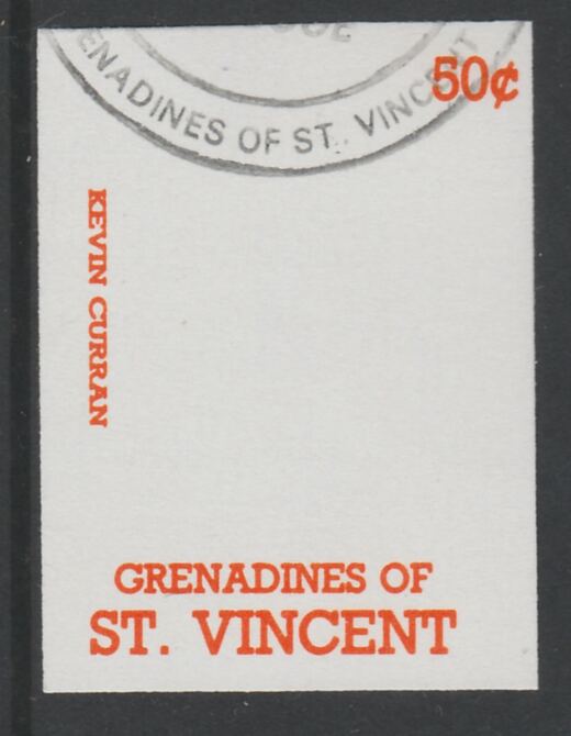St Vincent - Grenadines 1988 International Tennis Players 50c Kevin Curran imperf proof in orange only, fine used with part St Vincent Grenadines cancellation, produced for a promotion. Ex Format archives (as SG 583) , stamps on personalities, stamps on sport, stamps on tennis