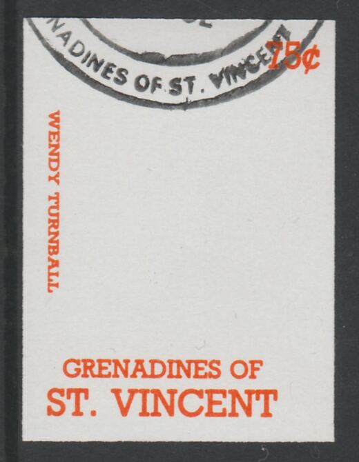 St Vincent - Grenadines 1988 International Tennis Players 75c Wendy Turnbull imperf proof in orange only, fine used with part St Vincent Grenadines cancellation, produced for a promotion. Ex Format archives (as SG 584) , stamps on personalities, stamps on sport, stamps on tennis