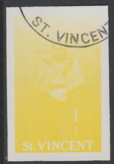 St Vincent 1988 Tourism 45c Scuba Diving imperf proof in yellow only, fine used with part St Vincent cancellation, produced for a promotion. Ex Format International archi..., stamps on tourism, stamps on scuba, stamps on diving