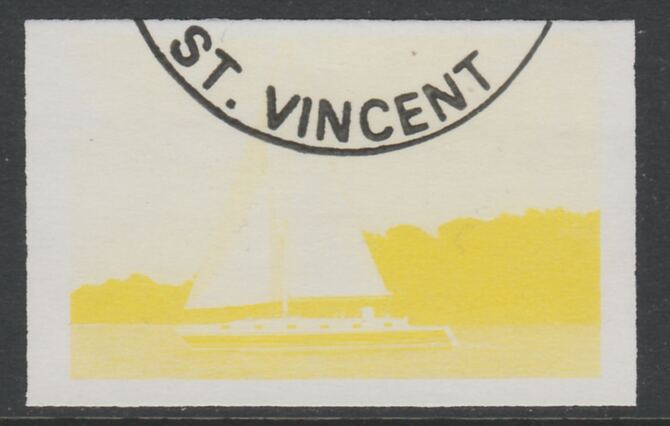 St Vincent 1988 Tourism $5 Cruising Yacht imperf proof in yellow only, fine used with part St Vincent cancellation, produced for a promotion. Ex Format International archives (as SG 1136) , stamps on tourism, stamps on sailing, stamps on yachts