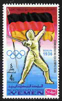 Yemen - Royalist 1968 Fencing 4b from Summer Olympics perf set unmounted mint, Mi 520A, stamps on olympics, stamps on flags, stamps on fencing
