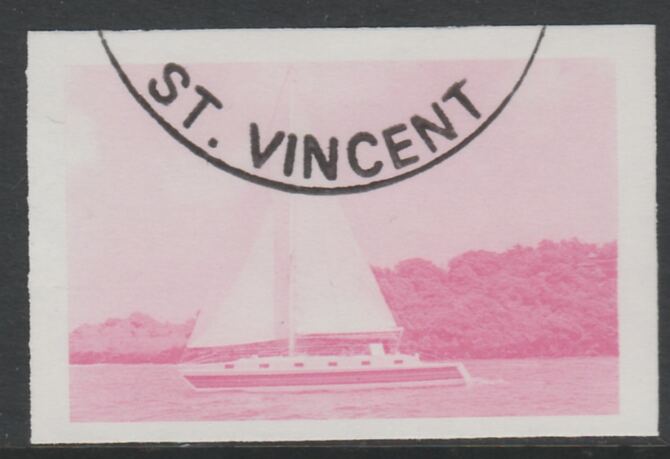 St Vincent 1988 Tourism $5 Cruising Yacht imperf proof in magenta only, fine used with part St Vincent cancellation, produced for a promotion. Ex Format International arc..., stamps on tourism, stamps on sailing, stamps on yachts