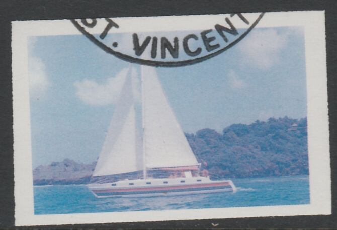 St Vincent 1988 Tourism $5 Cruising Yacht imperf proof in magenta & cyan only, fine used with part St Vincent cancellation, produced for a promotion. Ex Format International archives (as SG 1136) , stamps on tourism, stamps on sailing, stamps on yachts