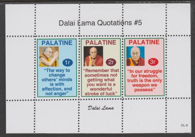 Palatine (Fantasy) Quotations by Dalai Lama #5 perf deluxe glossy sheetlet containing 3 values each with a famous quotation,unmounted mint, stamps on personalities, stamps on dalai lama, stamps on religion