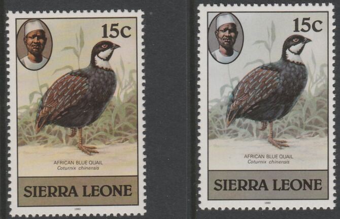 Sierra Leone 1983 Blue Quail 15c (with 1983 imprint) two good shades both unmounted mint SG 766, stamps on , stamps on  stamps on birds, stamps on  stamps on game