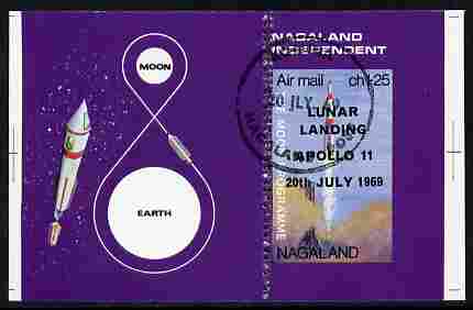 Nagaland 1969 The Moon programme 1ch25 m/sheet opt'd 'Lunar Landing Apollo 11' proof with double row of perfs at left only cto used, stamps on space, stamps on rockets, stamps on apollo