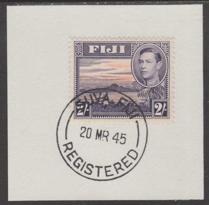 Fiji 1938-55 KG6 Pictorial 2s violet & orange on piece with full strike of Madame Joseph forged postmark type 167, stamps on , stamps on  kg6 , stamps on forgery, stamps on 