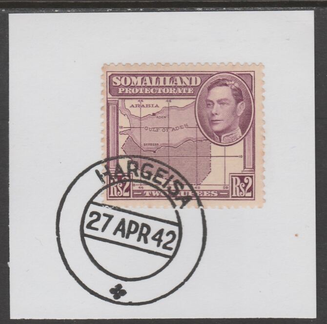 Somaliland 1938 KG6 Side Face 2r on piece cancelled with full strike of Madame Joseph forged postmark type 103, stamps on , stamps on  kg6 , stamps on forgeries, stamps on maps