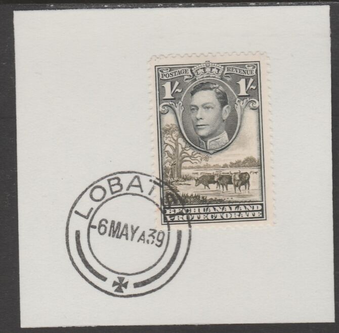 Bechuanaland 1938 KG6 Cattle 1s on piece cancelled with full strike of Madame Joseph forged postmark type 57, stamps on , stamps on  kg6 , stamps on forgeries, stamps on cattle