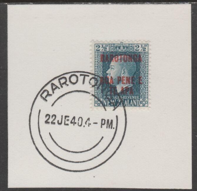 Cook Islands 1919  NZ KG5 2.5d optd Rarotonga on piece cancelled with full strike of Madame Joseph forged postmark type 127, stamps on , stamps on  kg5 , stamps on forgeries
