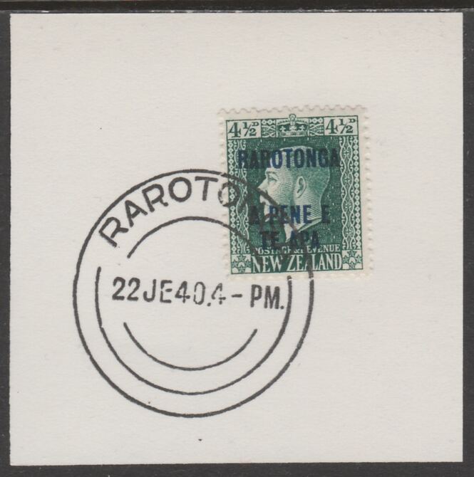 Cook Islands 1919  NZ KG5 4.5d opt'd Rarotonga on piece cancelled with full strike of Madame Joseph forged postmark type 127, stamps on , stamps on  stamps on , stamps on  stamps on  kg5 , stamps on  stamps on forgeries