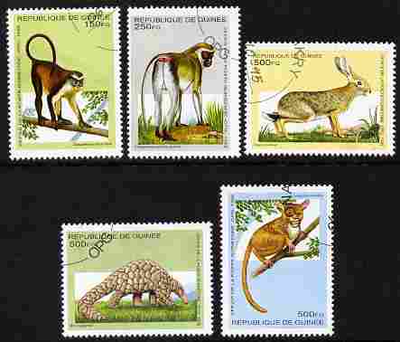 Guinea - Conakry 1995 Animals perf set of 5 fine cto used SG 1635-39, stamps on animals, stamps on apes, stamps on rabbits, stamps on hares, stamps on 