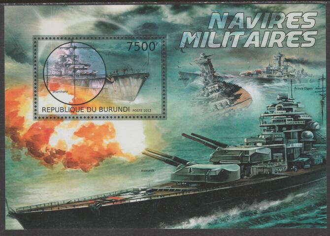 Burundi 2012 Military Ships perf souvenir sheet containing 1 value unmounted mint., stamps on ships, stamps on tnavies, stamps on transport