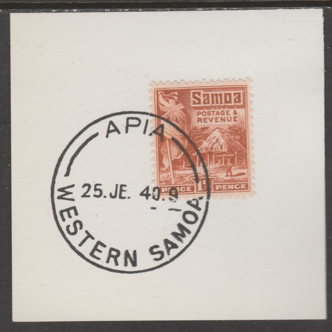 Samoa 1921 Native Hut 1.5d chestnut on piece cancelled with full strike of Madame Joseph forged postmark type 376, stamps on , stamps on  kg5 , stamps on forgeries, stamps on 