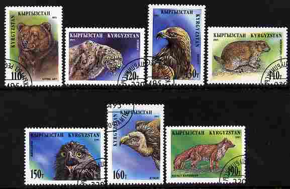 Kyrgyzstan 1995 Animals perf set of 7 fine cto used SG 53-59, stamps on animals, stamps on bears, stamps on birds, stamps on foxes, stamps on birds of prey, stamps on eagles, stamps on 