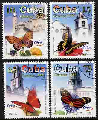 Cuba 1999 World Tourism Day - Butterflies & Views of Havana perf set of 4 fine cto used SG 4370-73, stamps on tourism, stamps on butterflies, stamps on cathedrals, stamps on forts