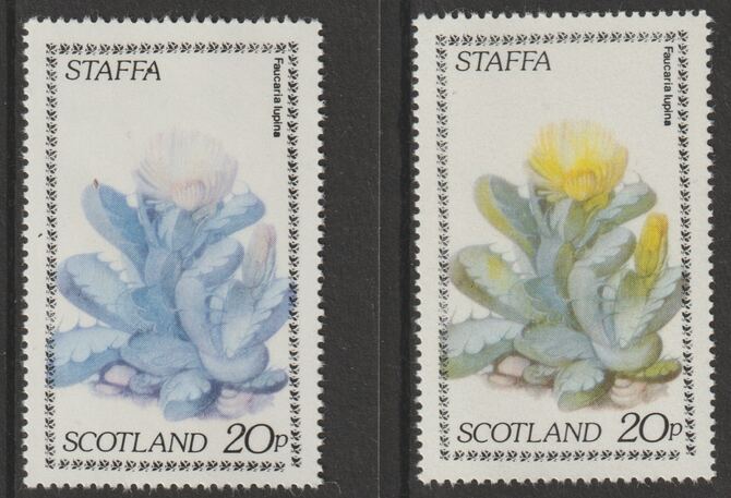 Staffa 1979 Cacti - 20p perf single showing a superb shade apparently due to a dry print of the yellow complete with normal both unmounted mint, stamps on flowers, stamps on cacti