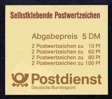 Germany - West 1991 Tourist Sights 5m self adhesive booklet complete and pristine, SG SB77, stamps on tourism, stamps on self adhesive